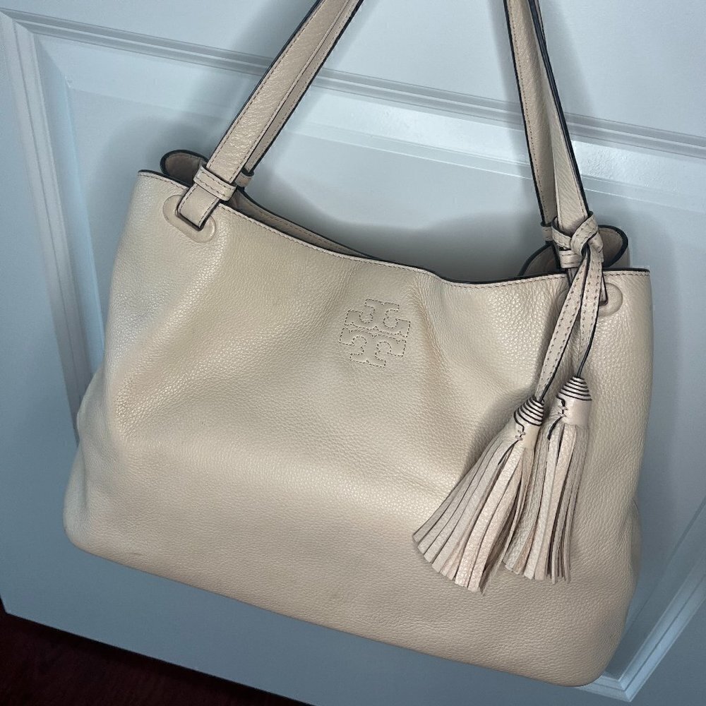 Tory Burch Thea Center Zip Leather Tote Sweet Melon - Picture 2 of 10